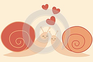 Cute cartoon snail in love valentine romantic illustration background