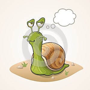 Cute cartoon Snail thinking on ground