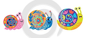 Cute cartoon snails. Vector illustration