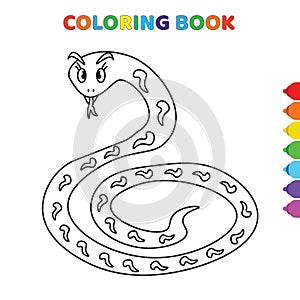 Cute cartoon snake coloring book for kids. black and white vector illustration for coloring book. snake concept hand drawn
