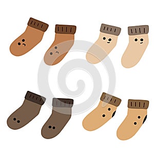 Cute Cartoon Socks Illustration Collection Socks with Facial Expressions in Warm Tones