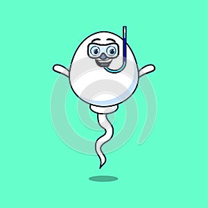 Cute cartoon sperm diver with swimming glass