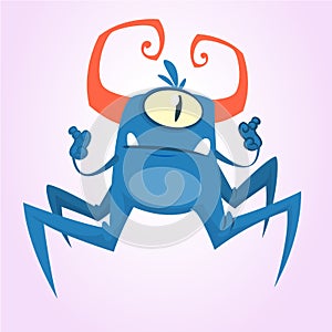 Cute cartoon spider monster. Vector illustration.