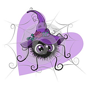Cute Cartoon Spider with Witch hat