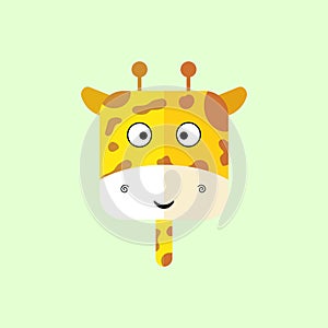 Cute cartoon square animal giraffe,  zoo sticker. Nature, wildlife, Africa. Illustration