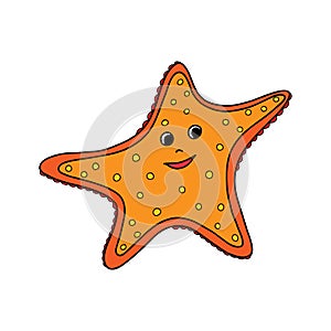 Cute cartoon starfish isolated on white background. Children vector illustration