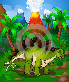 Cute cartoon stegosaurus. Vector illustration of a cartoon dinosaur