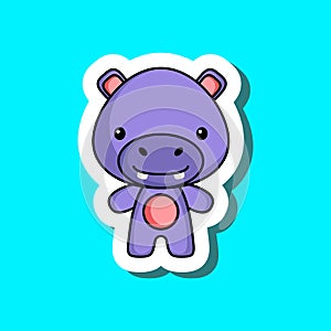 Cute cartoon sticker little hippo. Mascot animal character design for for kids cards, baby shower, posters, b-day invitation,