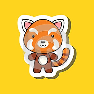 Cute cartoon sticker little red panda. Mascot animal character design for for kids cards, baby shower, posters, b-day invitation,