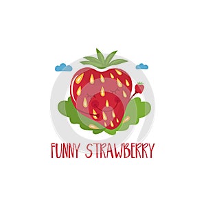 Cute cartoon strawberry with hands and eyes for kids theme.