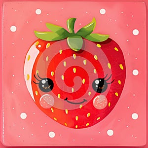 Cute cartoon strawberry on pink background. Funny illustration