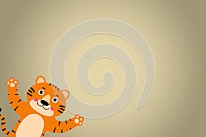 Cute cartoon striped red tiger on white background. Tiger smiles and waves. New Year 2022.