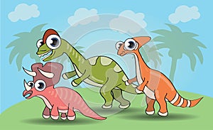 Cute cartoon style dinosaurs set
