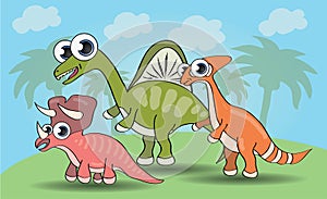 Cute cartoon style dinosaurs set