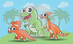 Cute cartoon style dinosaurs set