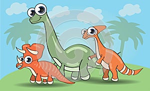Cute cartoon style dinosaurs set