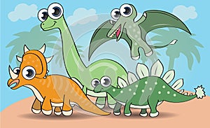 Cute cartoon style dinosaurs set