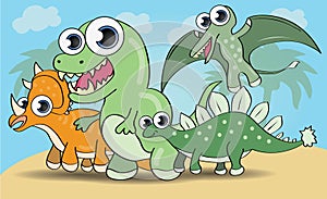 Cute cartoon style dinosaurs set