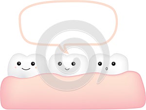 Cute cartoon style kawaii characters with speech bubble teeth