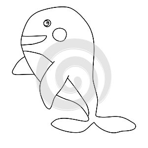 Cute cartoon style whale character, doodle style vector outline illustration for kids coloring book