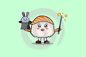 cute cartoon Sushi magician with bunny character