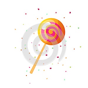 Cute cartoon sweet lollipop icon. Cute colored cartoon lolly icon round form isolated on white background. Sweet caramel