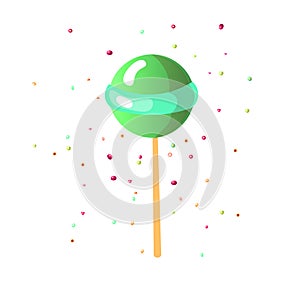 Cute cartoon sweet lollipop icon. Cute colored cartoon lolly icon round form isolated on white background. Sweet caramel