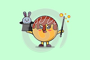 cute cartoon Takoyaki magician with bunny