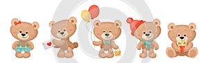 Cute Cartoon Teddy Bear Engaged in Different Activities Vector Set