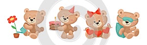 Cute Cartoon Teddy Bear Engaged in Different Activities Vector Set