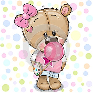 Cute Cartoon Teddy Bear girl with bubble gum