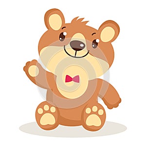 Cute cartoon teddy bear puppies sitting vector illustration. Little bear character isolated.