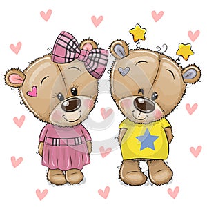 Cute Cartoon Teddy Bears on a hearts background