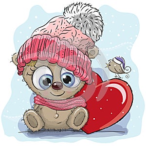 Cute Cartoon Teddy in a knitted cap