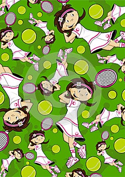 Cute Cartoon Tennis Girl Pattern