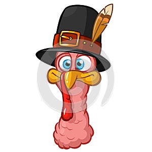 Cute cartoon Thanksgiving turkey in pilgrim hat