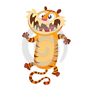 Cute cartoon tiger character. Wild animal collection. Baby education. Isolated. White background. Flat design Vector illustration.