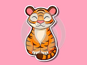 Cute cartoon tiger sticker mascot animal character. Vector art illustration