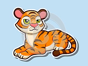 Cute cartoon tiger sticker mascot animal character. Vector art illustration