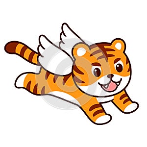 Cute cartoon tiger with wings