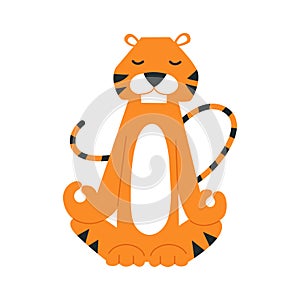 Cute cartoon tiger. Yoga. New Year 2022. Chinese horoscope. Vector isolated illustration. Kawaii character. Home