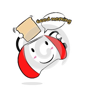 Cute cartoon toast jumping out of toaster with good morning word