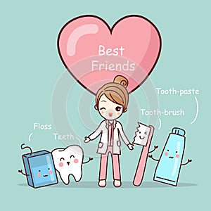 Cute cartoon tooth best friends