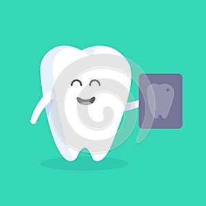 Cute cartoon tooth character with face, eyes and hands. The concept for the personage of clinics, dentists, posters, signage, web