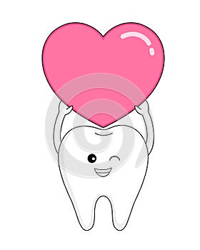 Cute cartoon tooth character with toothbrush.