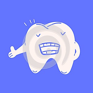 cute cartoon tooth show the teeth and thumbs up vector