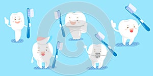 Cute cartoon tooth take brush