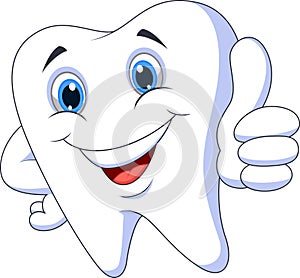 Cute cartoon tooth with thumb up