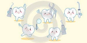 Cute cartoon tooth with tool