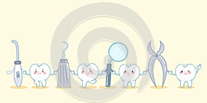 Cute cartoon tooth with tool